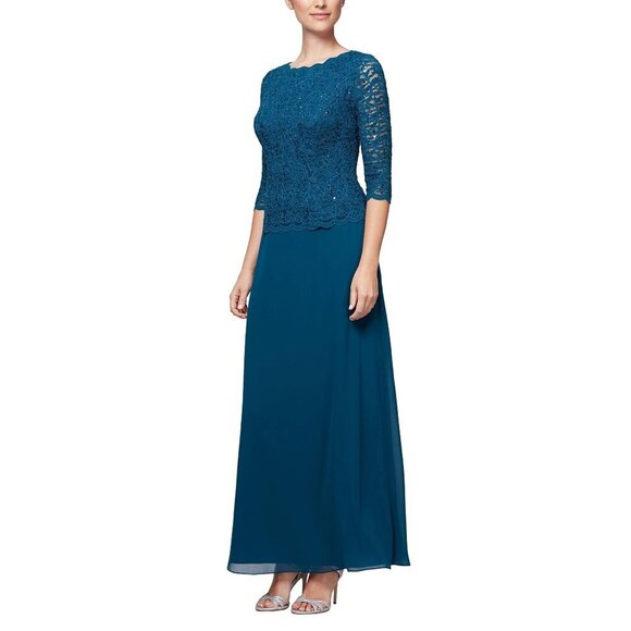 Alex Evenings Women's 3/4 Sleeve Stretch Lace Bodice One Piece 10P - Picture 1 of 10